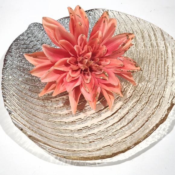 Vintage Variegated Grey & Tans Glass Shell Platter Serving Tray Dish Home Decor - Picture 1 of 11